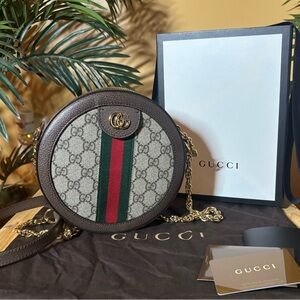 Gucci Ophidia Mini GG Supreme Round Shoulder Bag Canvas Leather Brown LIKE NEW!